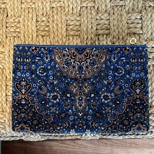 Tory Burch Blue and Orange Velvet Patterned Pouch/Clutch. Great for an IPad.